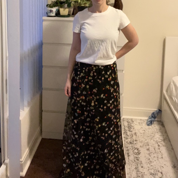 Black Tulle Floral Maxi Skirt L - Picture 1 of 5